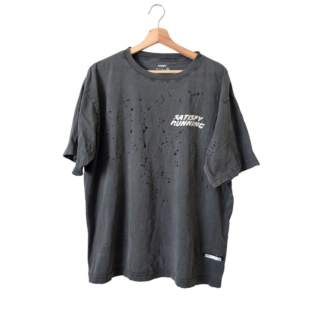Satisfy Running MothTech Distressed T-Shirt XL Faded Aged Black Paris Designer